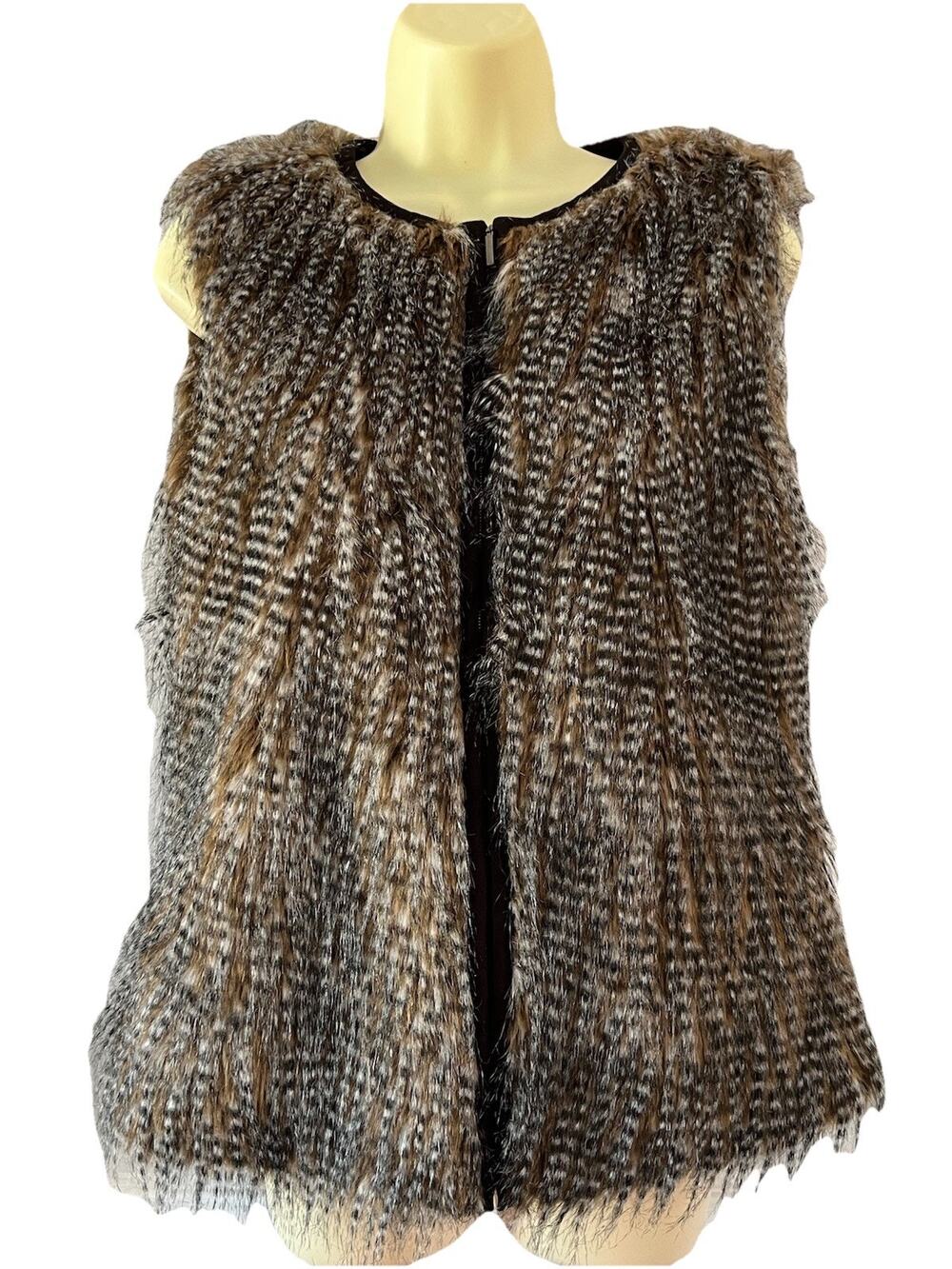 DONCASTER COLLECTION Brown Faux Fur Sleeveless Vest Size 4 Fuzzy Cozy Outerwear